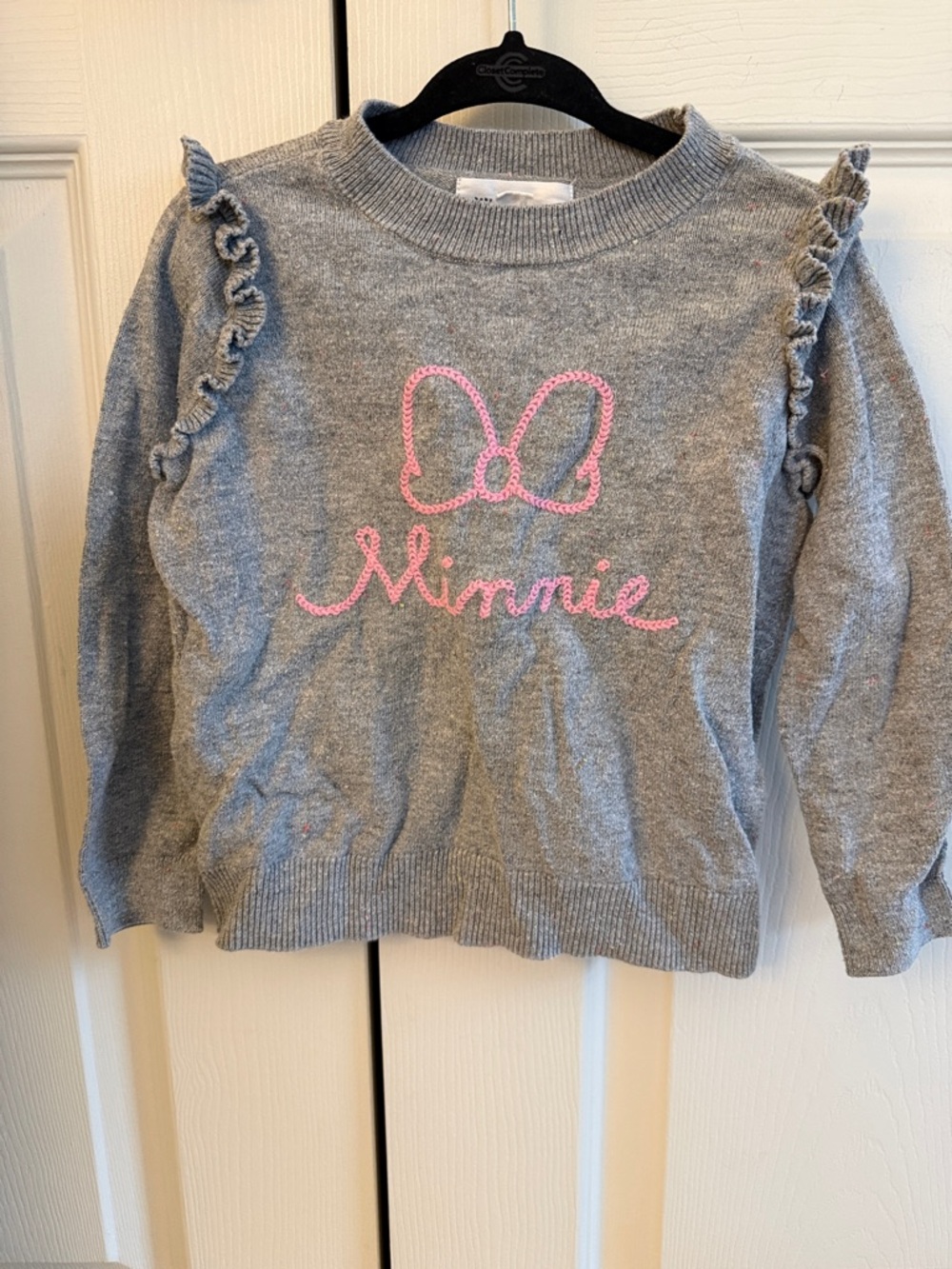 GAP Gray Sweater with Pink Minnie Bow and Script